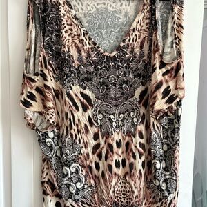 VENUS Tan and Brown Dolman Sleeve Blouse